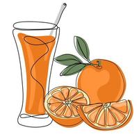 continuo uno línea dibujo de naranja jugo vector