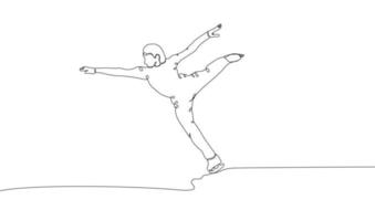 Continuous one line drawing of figure skating guy vector