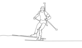 Continuous one line drawing of biathlon athlete vector