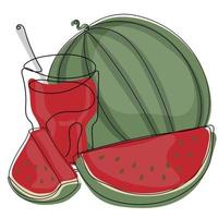 Continuous one line drawing of Watermelon juice vector