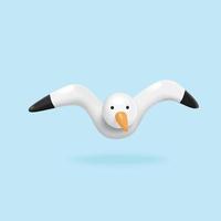 Cute seagull in front view, isolated on light blue background, 3d illustration vector