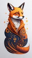 Portrait of a red fox in a coat with a pattern. photo