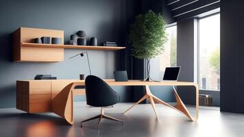 Modern office interior with furniture and daylight. Workplace and lifestyle concept. photo