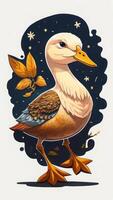 Illustration of a duck on a background of a starry sky. photo