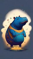 Hippo in moonlight. Vector illustration of a hippo. photo