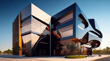 Modern office building exterior, 3d render. Business architecture concept. photo