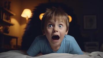 Facing Fears, Brave Kid Confronts Nightmares and Imaginary Monsters. photo