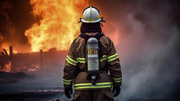 The Heroic Firefighter Battling an Epic Blaze. photo