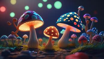 Luminous Colorful Mushrooms in a Psychedelic Space Fantasy. photo