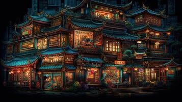 Chinese Traditional Houses with Classic Architecture. photo