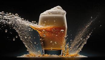 A glass of beer with splashes. photo