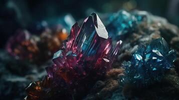 de cerca de hermosa cristales con radiante brillar y único formación. generativo ai foto