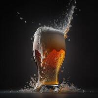 A glass of beer with splashes. photo