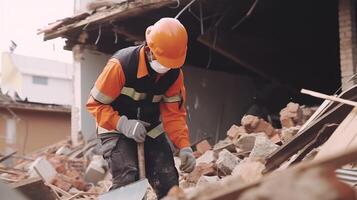 Clearing Rubble After Disaster. photo