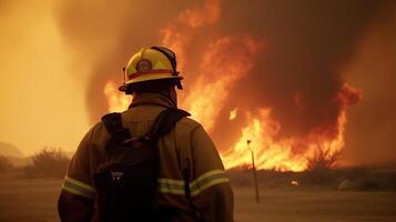 The Heroic Firefighter Battling an Epic Blaze. photo