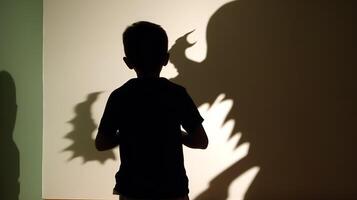 Facing Fears, Brave Kid Confronts Nightmares and Imaginary Monsters. photo