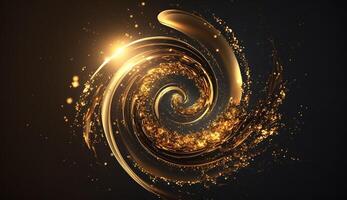 Explosion and swirl of gold sparkles background. photo