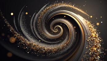 Explosion and swirl of gold sparkles background. photo