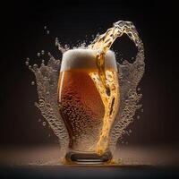 A glass of beer with splashes. photo