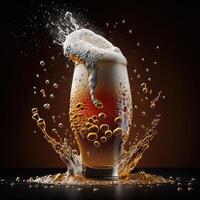 A glass of beer with splashes. photo