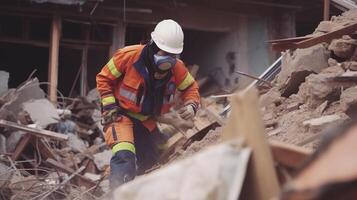 Clearing Rubble After Disaster. photo