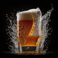 A glass of beer with splashes. photo