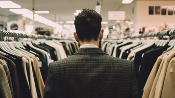 negocio traje compras en un Departamento almacenar. generativo ai foto