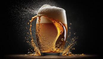 A glass of beer with splashes. photo