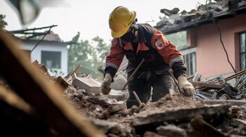 Clearing Rubble After Disaster. photo