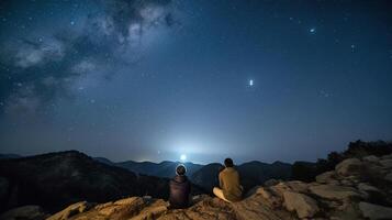 Romance Under the Starry Night Sky. photo