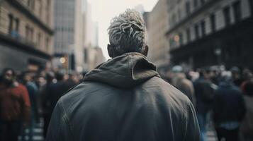 Back view of a man. The crowd gathered to protest. photo