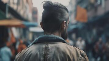 Back view of a man. The crowd gathered to protest. photo