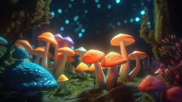 Luminous Colorful Mushrooms in a Psychedelic Space Fantasy. photo