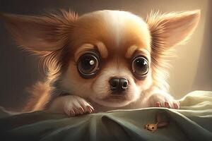 Cute little dog with big eyes can feel a deep connection and sense of warmth. photo