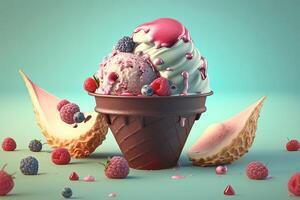 Ice cream with berry on top. photo