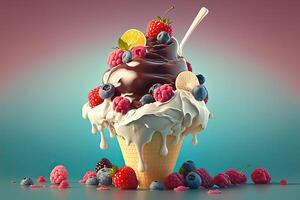 Ice cream with berry on top. photo