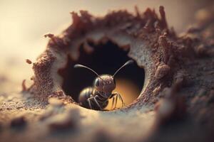 Ant burrow macro zoom. photo