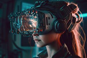 The metaverse concept of future meta-technology engineers. photo