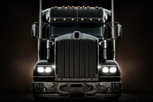 Front view of a truck on a black background. Aggressive dark tone. photo