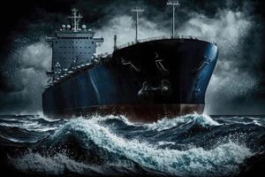 Oil tanker ship on dark blue background. photo