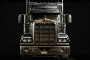 Front view of a truck on a black background. Aggressive dark tone. photo