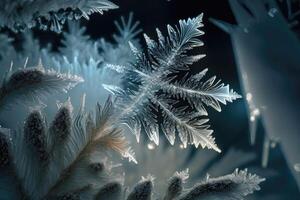 Ice crystals. Winter forest background. photo