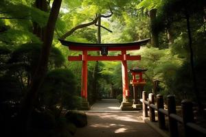 japonés rojo arco. generar ai foto