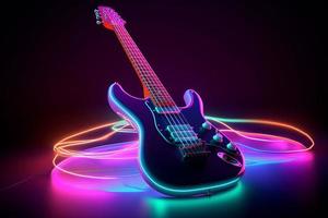 Guitar neon laser. Generate Ai photo