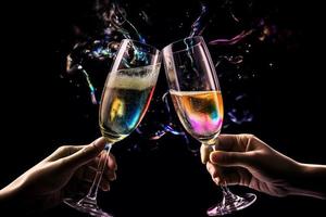 Colorful glass champagne. Generate Ai photo