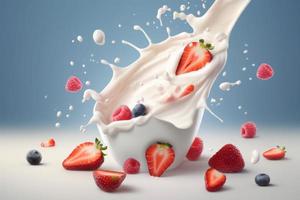 Fresh beries yogurt. Generate Ai photo