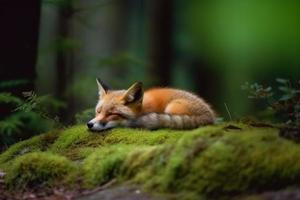 Wild fox sleeping. Generate Ai photo