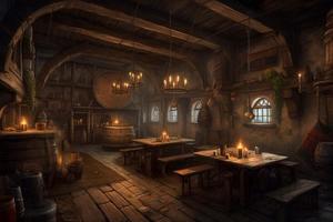 Wood medieval tavern. Generate Ai photo