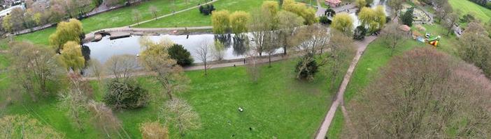 Ultra Wide Panoramic High Angle View of Luton City of England. Aerial View of Town was Captured on 17-April-2023 with Drone's Camera from Low Altitude. photo