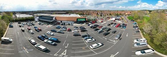 Ultra Wide Panoramic High Angle View of Luton City of England. Aerial View of Town was Captured on 17-April-2023 with Drone's Camera from Low Altitude. photo